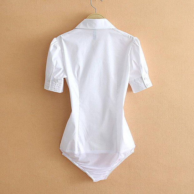 One-piece women's Summer Summer Business commute short-sleeved one-piece blouse Women's white blouse large size cotton slim jumpsuit