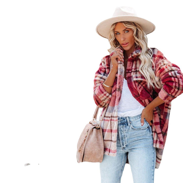 For autumn winter 2022, Amazon's AliExpress is selling plaid-patterned wool thickened mid-length cardigan