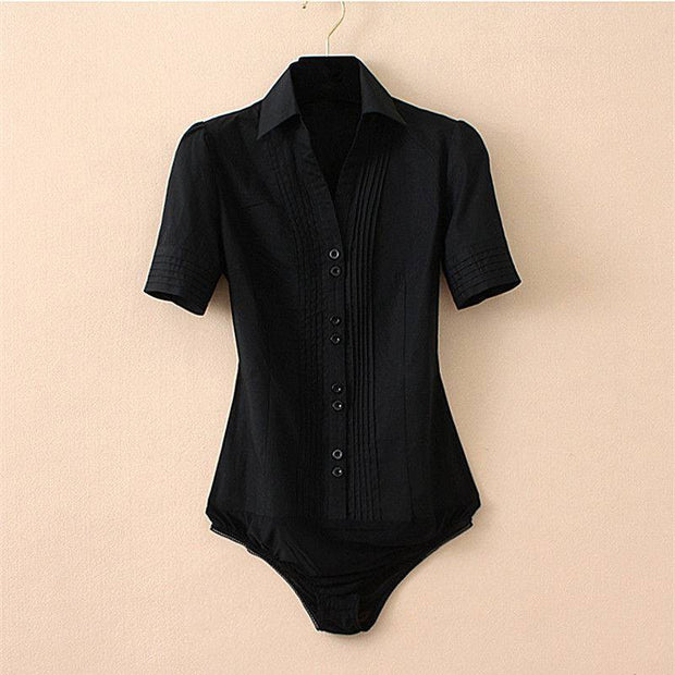 One-piece women's Summer Summer Business commute short-sleeved one-piece blouse Women's white blouse large size cotton slim jumpsuit