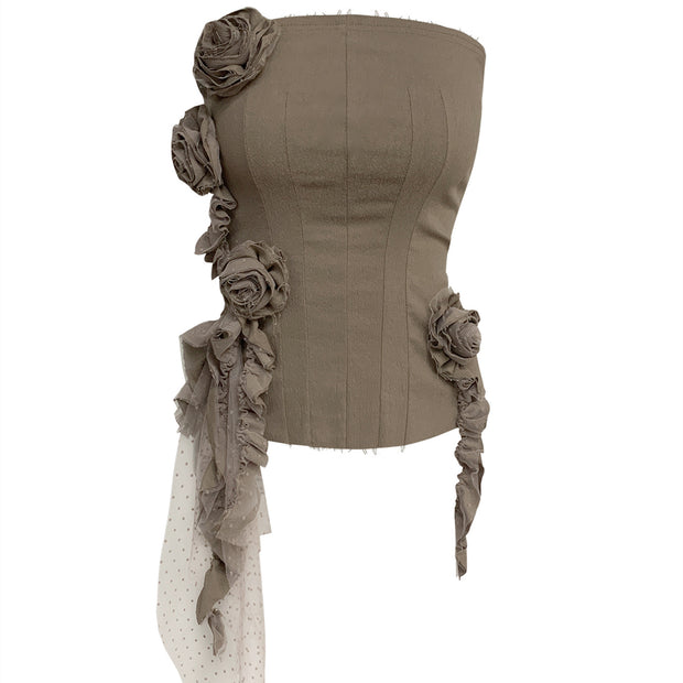 Women's Floral Decorative Slim One-shoulder Bustier Bottoming Tops