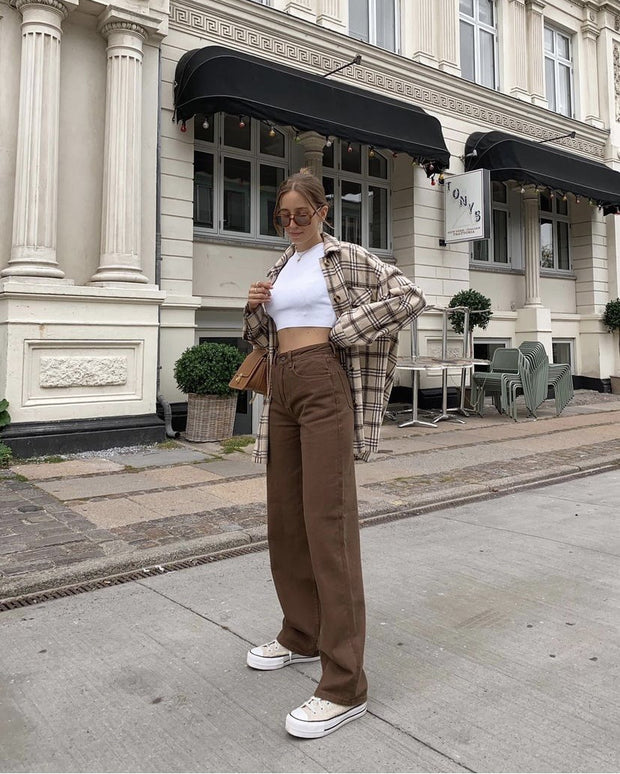 INS European and American vintage Straight leg high waist slim brown jeans for Women Fall 2021 A hair replacement