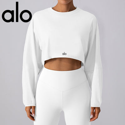 alo sports hoodie women's round neck short breathable fitness T-shirt with shoulder sleeve loose long sleeve top yoga top
