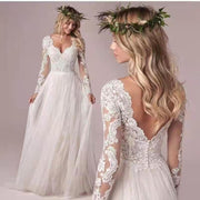 European and American foreign trade Amazon Express wish temperament wedding dress V neck long lace long sleeve wedding dress