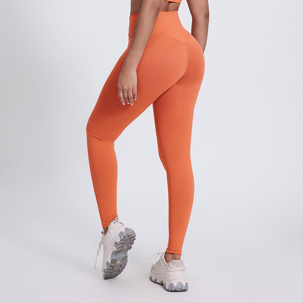 New solid color running pants fitness nine pants peach hips wearing high waist nude yoga pants