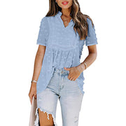 Amazon European and American summer 2021 Hair ball embroidered Chiffon and lined with spliced lace v-neck shirt