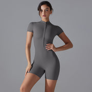 New summer zipper short sleeve shorts yoga jumpsuit female dance fitness tight sports jumpsuit