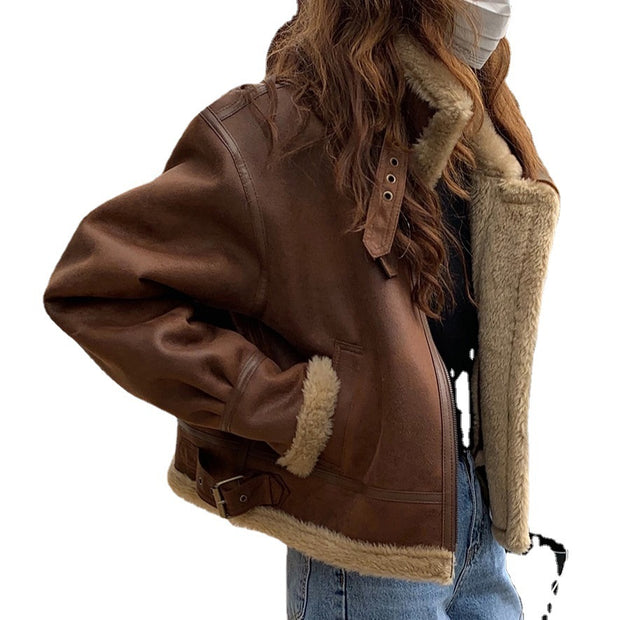 Quality spot 2022 winter new South Korea imitation fur body thickened warm imitation leather jacket locomotive clothing