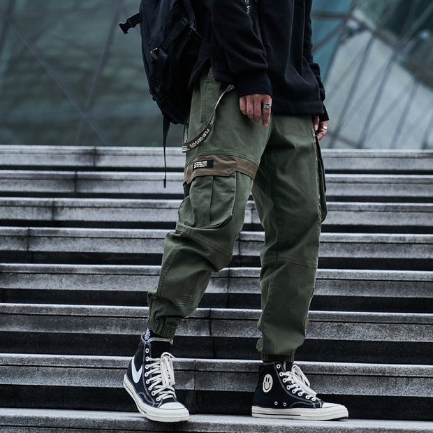 Autumn/winter new men's overalls Japanese trend Korean version multi-pocket large size casual men's small foot pants