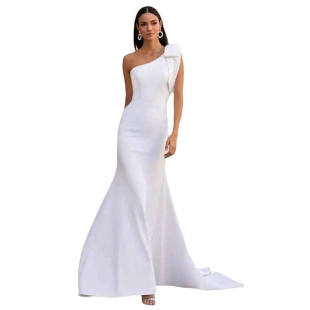 Amazon Express wish independent station new single shoulder bow slimming fishtail slimming wedding dress