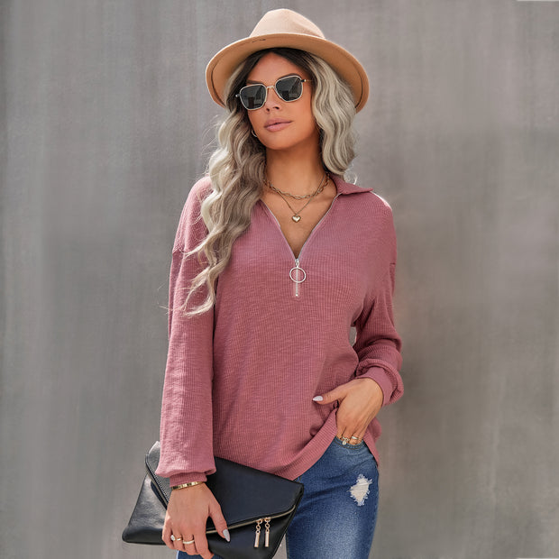 Women's Casual Lapel Pullover Knit Tops
