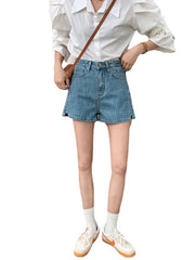 Denim shorts women summer new elastic fashion thin hot pants European high waist A line wide leg pants women