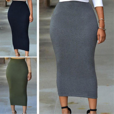 Europe and the United States autumn solid color elasticated waist waist tight skirt MIDI skirt