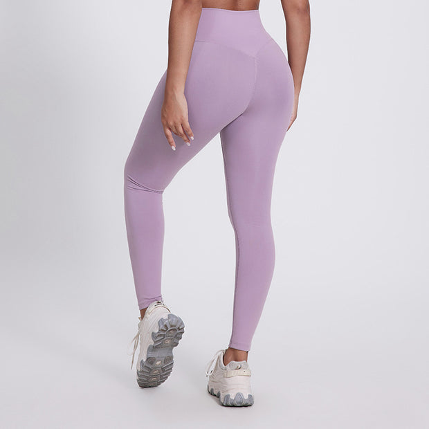 New solid color running pants fitness nine pants peach hips wearing high waist nude yoga pants