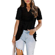 Amazon European and American summer 2021 Hair ball embroidered Chiffon and lined with spliced lace v-neck shirt