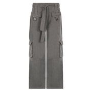 Summer 2022 European and American INS Amazon Wish Grey Leisure Belt Multi-pocket cargo jeans pants Women 6688