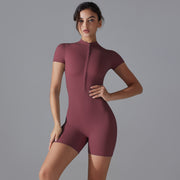 New summer zipper short sleeve shorts yoga jumpsuit female dance fitness tight sports jumpsuit