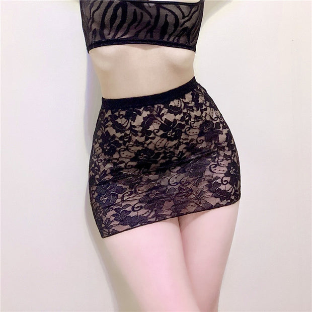 Yesexing lace transparent thin style perspective half skirt package hip skirt women's non-lined small skirt 9025