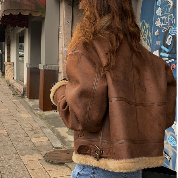 Quality spot 2022 winter new South Korea imitation fur body thickened warm imitation leather jacket locomotive clothing