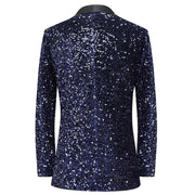 Men's dress glitter change color flash bar DJ nightclub stage show suit host singer navy blue coat