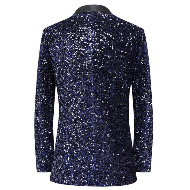 Men's dress glitter change color flash bar DJ nightclub stage show suit host singer navy blue coat