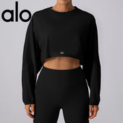 alo sports hoodie women's round neck short breathable fitness T-shirt with shoulder sleeve loose long sleeve top yoga top