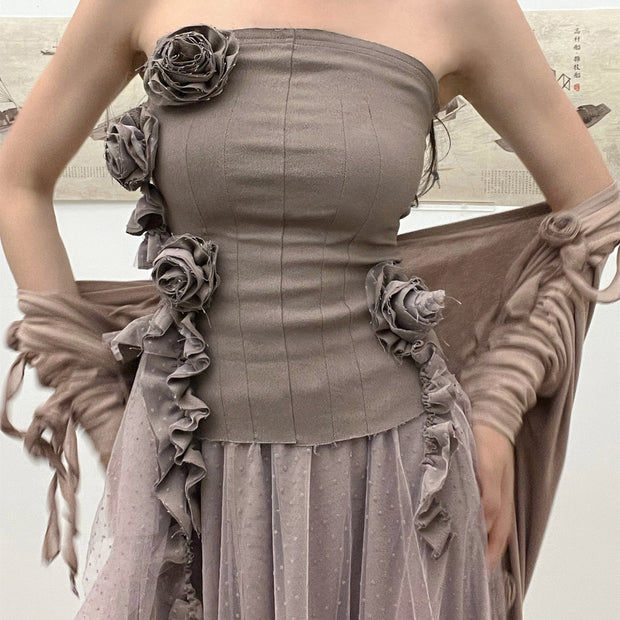 Women's Floral Decorative Slim One-shoulder Bustier Bottoming Tops
