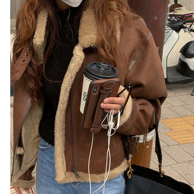 Quality spot 2022 winter new South Korea imitation fur body thickened warm imitation leather jacket locomotive clothing