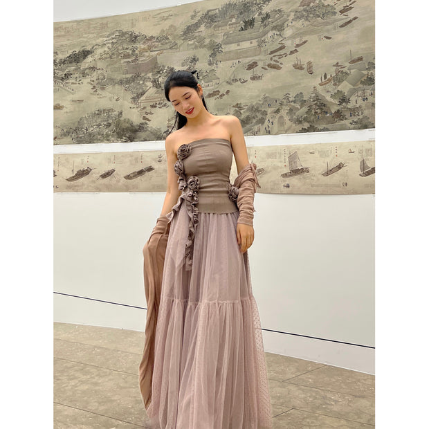 Women's Floral Decorative Slim One-shoulder Bustier Bottoming Tops