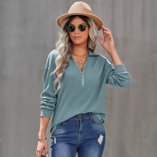 Women's Casual Lapel Pullover Knit Tops