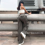 Summer 2022 European and American INS Amazon Wish Grey Leisure Belt Multi-pocket cargo jeans pants Women 6688