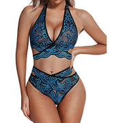 Sexy underwear European and American foreign trade three point lace mesh embroidery text split round perspective sexy temptation wholesale hair