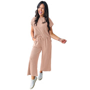 Summer new solid color loose casual women fashion multi-pocket short-sleeved two-piece women