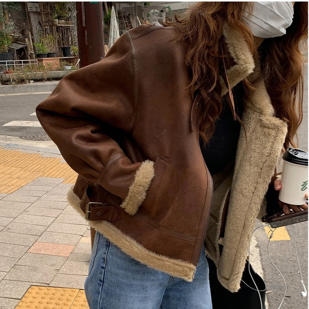 Quality spot 2022 winter new South Korea imitation fur body thickened warm imitation leather jacket locomotive clothing
