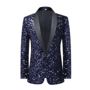 Men's dress glitter change color flash bar DJ nightclub stage show suit host singer navy blue coat