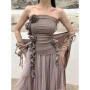 Women's Floral Decorative Slim One-shoulder Bustier Bottoming Tops