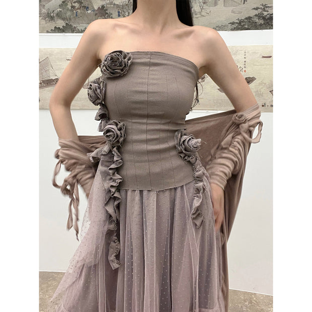 Women's Floral Decorative Slim One-shoulder Bustier Bottoming Tops