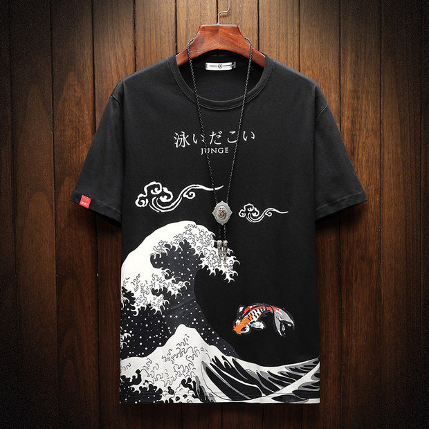 2021 summer new short sleeve T-shirt men's Chinese style top loose large size trend half sleeve round neck printed T-shirt