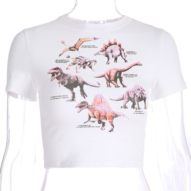 Cross-border women's Express new Europe and the United States new tight short crew-neck printed women's T-shirt blouse