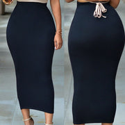 Europe and the United States autumn solid color elasticated waist waist tight skirt MIDI skirt