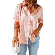 Europe and America spring summer 2022 new casual top cardigan women's Amazon lapel single breasted loose short sleeve shirt