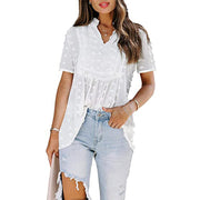 Amazon European and American summer 2021 Hair ball embroidered Chiffon and lined with spliced lace v-neck shirt