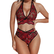 Sexy underwear European and American foreign trade three point lace mesh embroidery text split round perspective sexy temptation wholesale hair