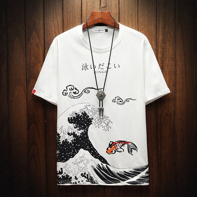 2021 summer new short sleeve T-shirt men's Chinese style top loose large size trend half sleeve round neck printed T-shirt