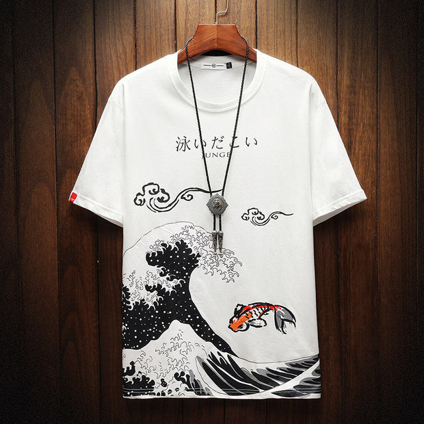 2021 summer new short sleeve T-shirt men's Chinese style top loose large size trend half sleeve round neck printed T-shirt
